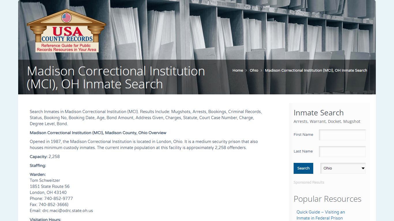 Madison Correctional Institution (MCI), OH Inmate Search ...